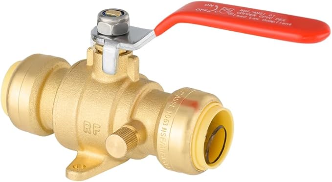 EFIELD 3/4 Inch Push-Fit Full Port Drop Ear Brass Ball Valve with Drain, Plumbing Fittings For Copper, Pex, Cpvc Pipe,(PF-VALVE072)