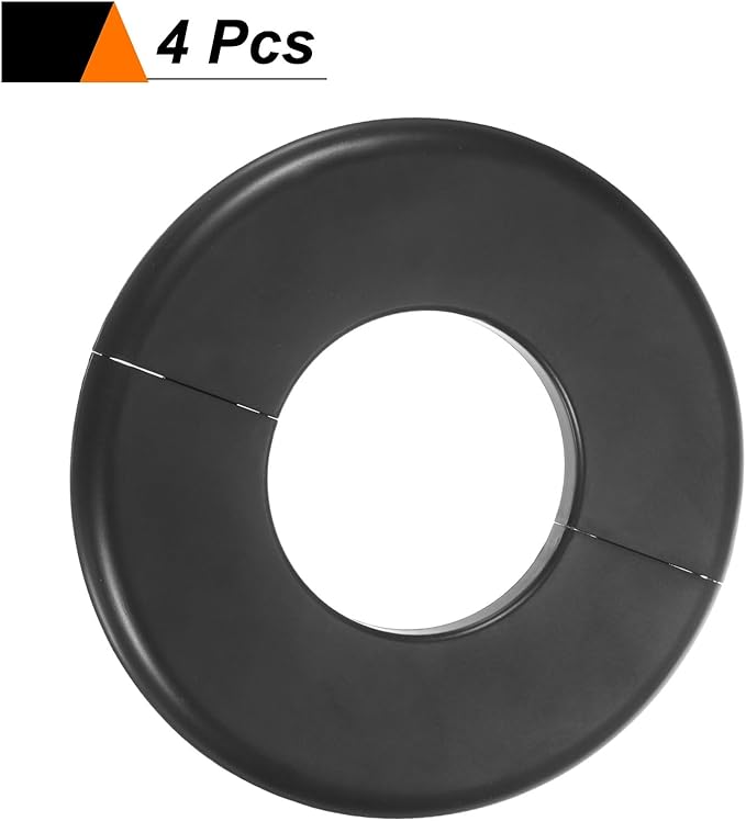 HARFINGTON 4pcs Wall Split Flange 51mm/2" Self-Adhesive Plumbing Cover Plates ABS Plastic Round Escutcheon Plate Buckle Design for Water Pipe Bathroom Kitchen Decoration, Black