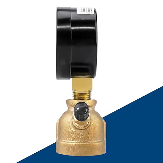 SENCTRL 0-100 Psi Gas Pressure Test Gauge, 2" Dial Size, 3/4" FNPT Connection, Brass Valve, Forged Brass Bell Shape Body Assembly