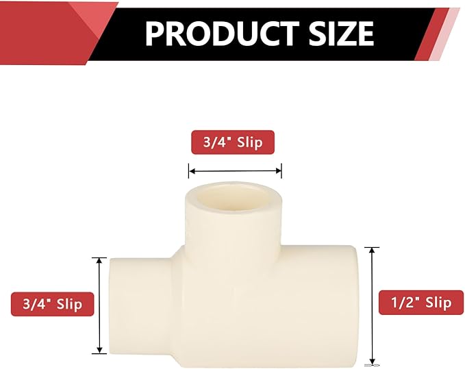 30-PACK EFIELD CPVC Tee Fittings,3/4"x3/4"x1/2" CPVC-CTS Slip Reducing Tee,(CPVC024-10-30PCS)