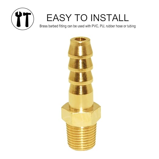 JoyTube 5 Pcs Hose Barb Fittings 1/4" Barb to 1/2" NPT Male Thread Brass Metals Adapter Connector with Hose Clamp