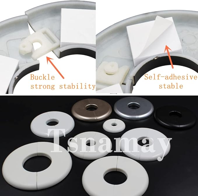 12 Pcs Wall Split Flange, ABS Round Self-Adhesive Escutcheon Plate Buckles Design for 2"/51mm Diameter Pipe