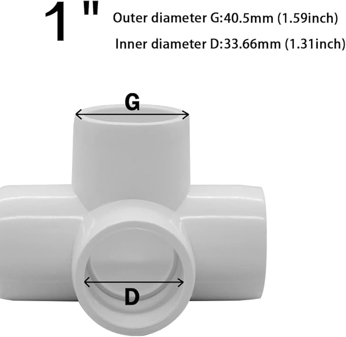 1 Inch Tee PVC Fitting 4 Way Elbow Connector, Furniture Grade 90 Degree Elbow Side Outlet. Corner Fittings for Building Furniture Greenhouse Shed Pipe Fittings Tent Connection (Pack of 16)