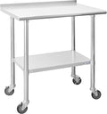 Hally Stainless Steel Table for Prep & Work 24 x 36 Inches with Caster Wheels, NSF Commercial Heavy Duty Table with Undershelf and Backsplash for Restaurant, Home and Hotel