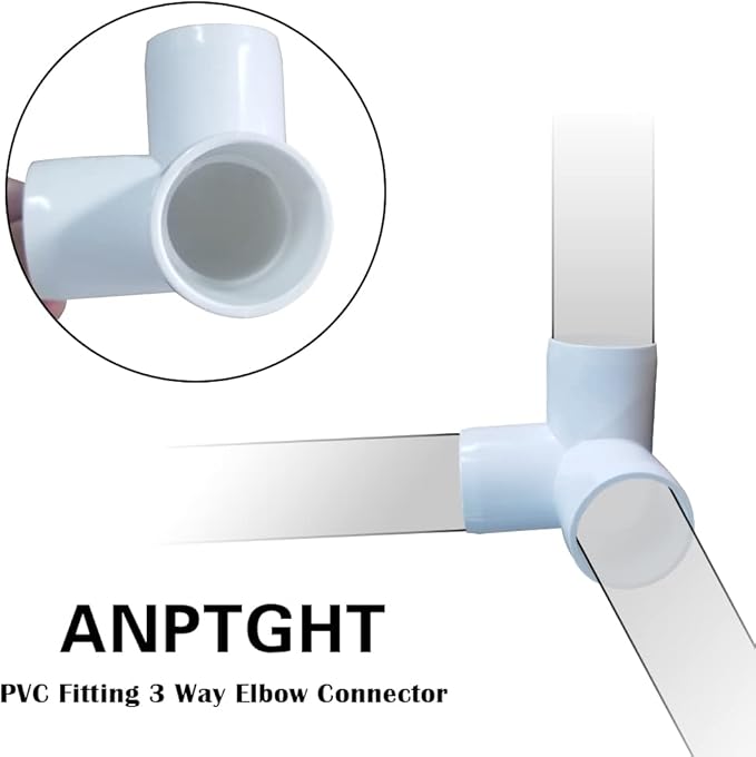 2 Inch Tee PVC Fitting 3 Way Elbow Connector, Furniture Grade 90 Degree Elbow Side Outlet, PVC Corner Fittings for Building Furniture Greenhouse Shed Pipe Fittings Tent Connection (Pack of 4)