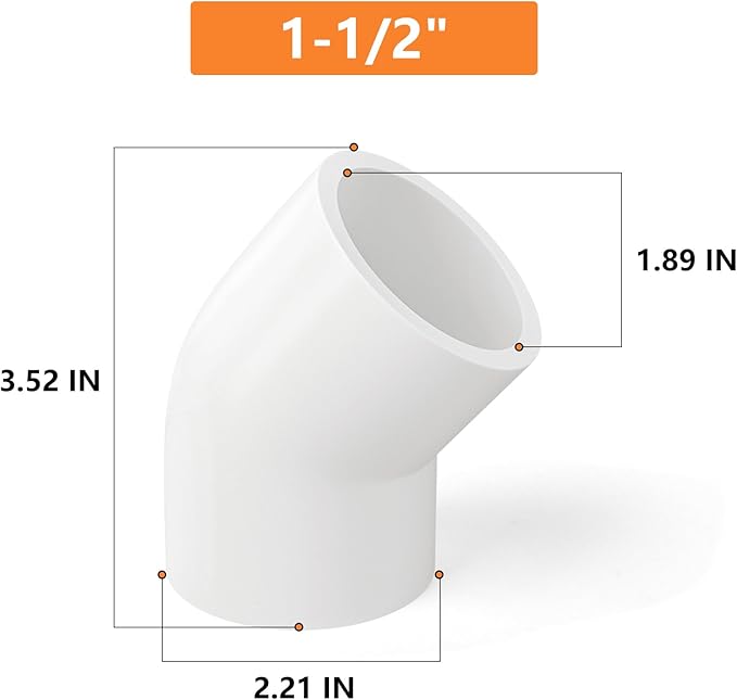 GASHER 12PCS PVC Pipe Fitting 1-1/2" PVC 45 Degree Elbow, Furniture Grade Pipe Socket Fittings, For Home or Industrial