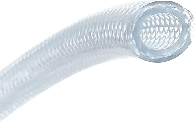 Gloxco Clear Braided PVC Tubing, Food Grade, Heavy Duty Reinforced Hose, 1/4" ID, 50 Ft Length