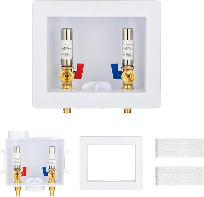 20-Pack GUOFIS Washing Machine Outlet Box,1/2 Inch PEX-A Expansion Inlet x 3/4 Inch MHT Outlet, Laundry Washer Box with Stainless Steel Water Hammer Arrestor (Center Drain)
