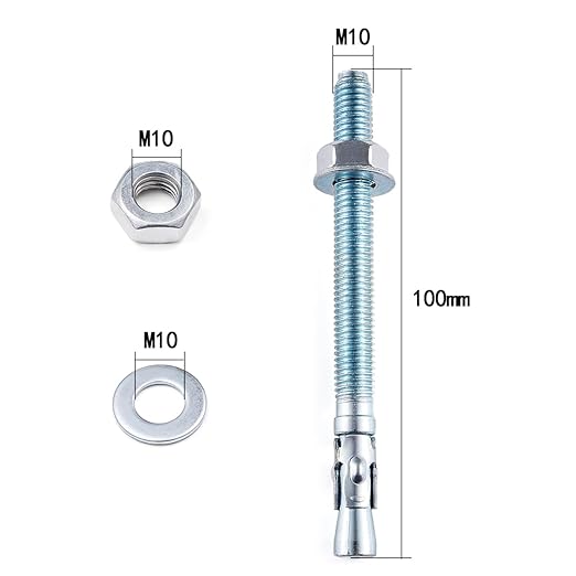 30 Pcs M10x100mm Zinc-Coated Wedge Anchors with Brick Anchors Perfect for Heavy Duty Drywall & Asphalt Anchors Installation