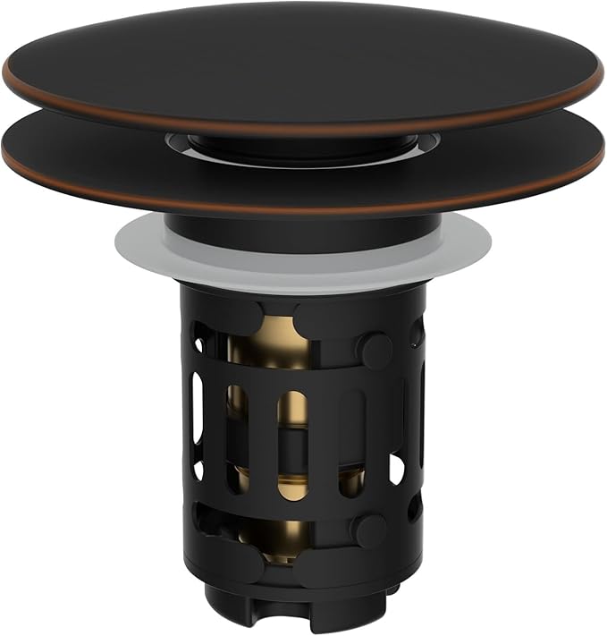 Hibbent Upgraded 3 in 1 Bathroom Sink Drain Strainer, Pop Up Sink Stopper with Big Push Cap, Anti-Clogging Metal Filter Basket,Sink Plug with Hair Catcher for 1.1''~2.36'' Basin, Oil-Rubbed Bronze