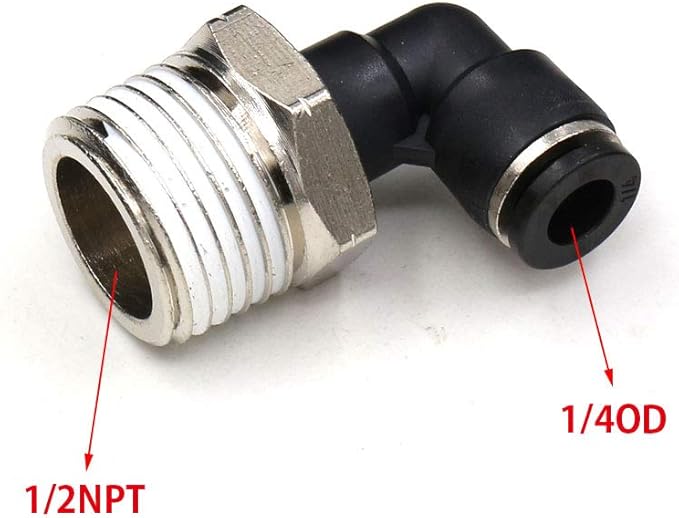 CEKER 1/2 Elbow Male Airlines Push Fittings 90 Degree Push to Connect Fittings Air Fittings, PL 1/4" Od x 1/2" Npt Thread Pneumatic Push In Connectors Quick Connect Tube Fittings 5Packs