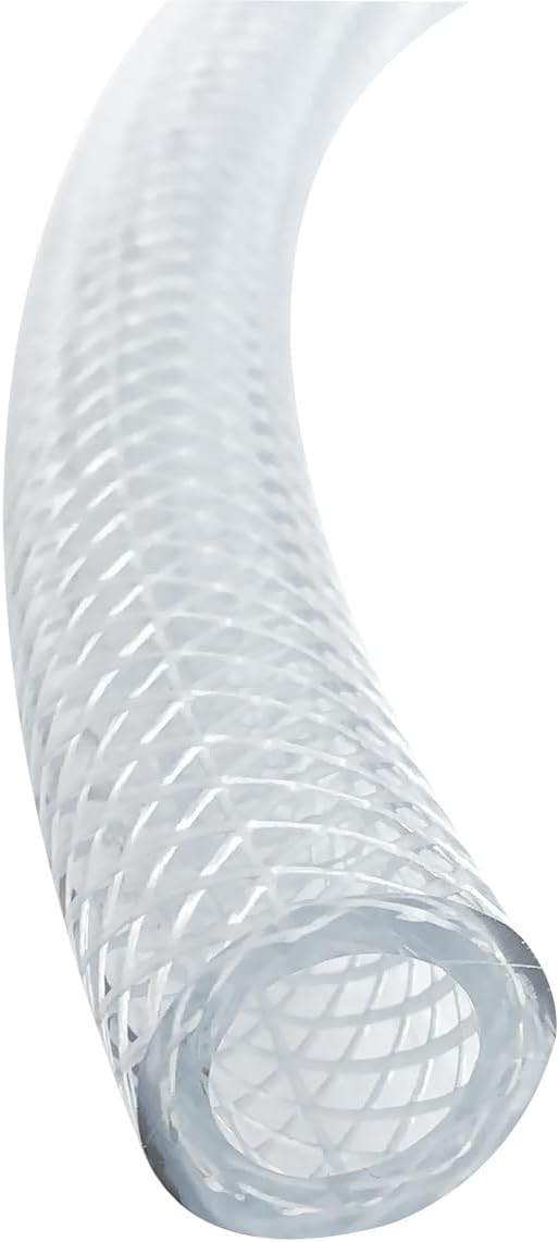 Gloxco Clear Braided PVC Tubing, Food Grade, Heavy Duty Reinforced Hose, 1/2" ID, 25 Ft Length