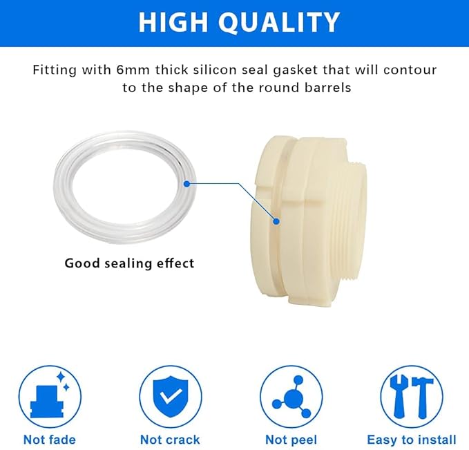 Quickun 2-1/2" ABS Bulkhead Water Tank Connector Adapter Fitting with Plugs Thru-Bulk Pipe Fitting (Set of 1)