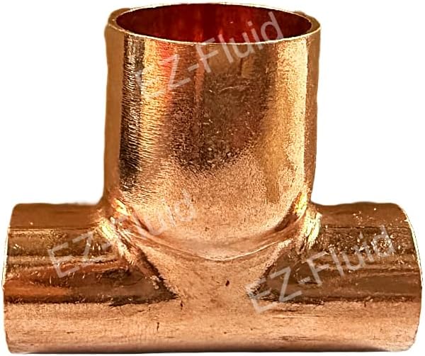 (1-PK) EZ-FLUID 2" x 2" x 3" Copper Reducing Tee, C X C Bullhead Copper Reducer Tee Fittings,Sweat Solder Connection Residential,Commercial Plumbing Pipe