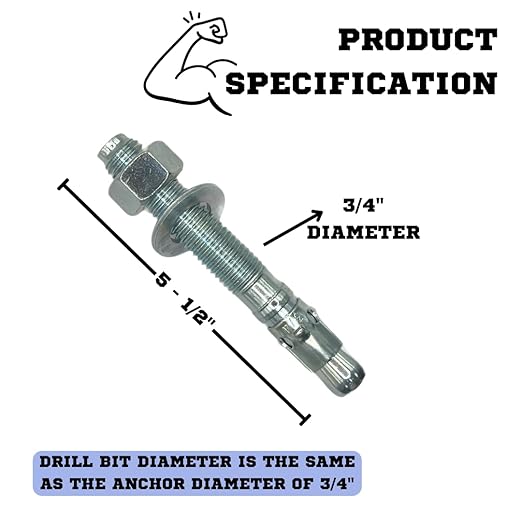 Zinc-Plated Steel Wedge Anchors, 3/4" X 5-1/2" - Heavy-Duty Mounting Bolts for Concrete - 25 Pack