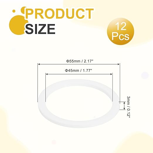 MECCANIXITY PTFE Flat Washers, 12Pack 55mm OD 45mm ID 3mm Thick Sealing Spacer Gasket Ring for Faucet Pipe Hose Bolt Machinery, White