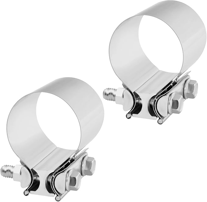 T304 Stainless Steel 2.25'' Inch Exhaust Clamp,2 1/4 Inch Butt Joint Exhaust Seal Band Clamp Sleeve Coupler Universal For Exhaust System 2PCS Polished