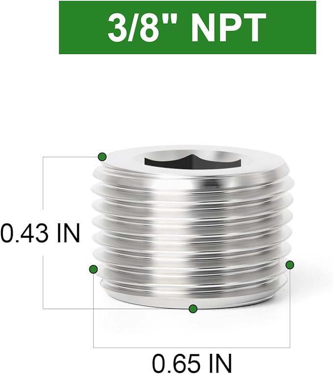 TAISHER 10PCS 304 Stainless Steel Internal Hex Thread Socket Pipe Plug Fitting 3/8" NPT Male