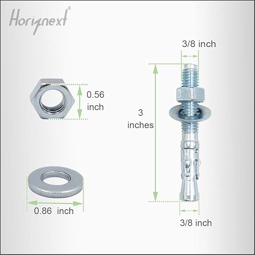 3/8"x 3" Wedge Anchor, for Cement and Concrete only, zinc-Plated Carbon Steel Screws and lag Bolts （ 50 pcs