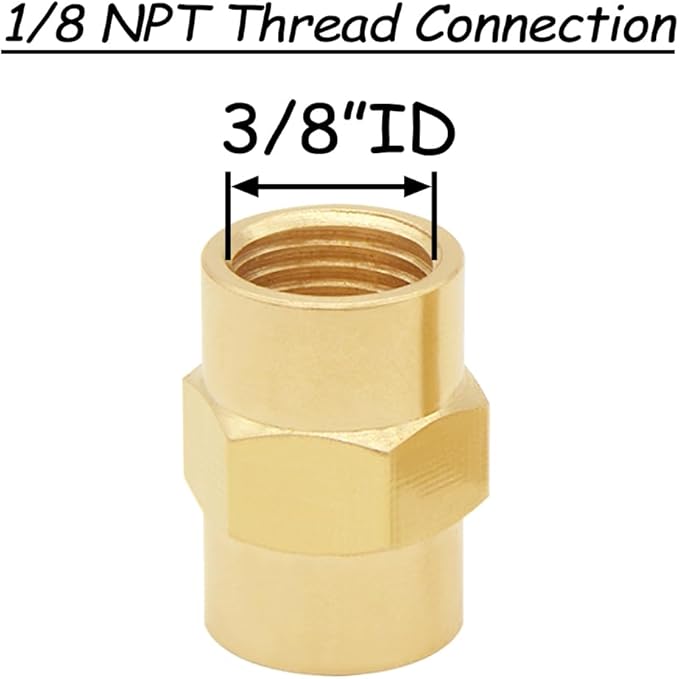 8PCS 1/8 Inch NPT Brass Hex Nipple Coupling 1/8" NPT x 1/8" NPT Female Threaded Equal Diameter Coupler Air Hose Pipe Fittings Adapter for Water/Oil/Gas