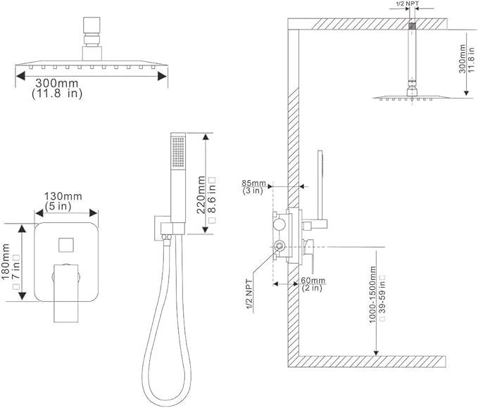 ‎Oil Rubbed Bronze Shower System Bathroom 12 Inch Rain Shower Head Ceiling Mount with Handheld Luxury High Pressure Shower Combo Set Shower Faucet Rough-in Valve Body and Trim Kit