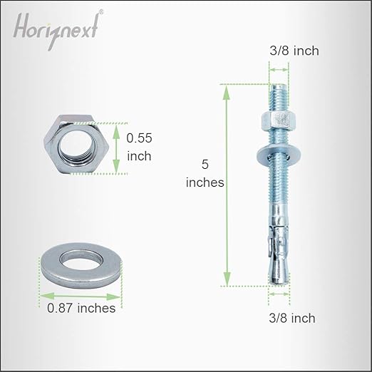 3/8" x 5" Wedge Anchor, for Cement and Concrete only, zinc-Plated Carbon Steel Screws and lag Bolts （ 50 pcs