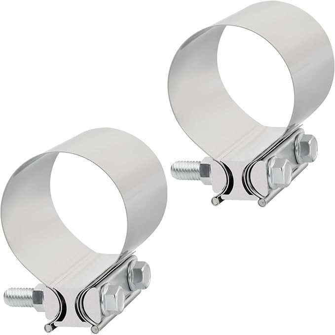3'' Inch Exhaust Clamp,3 Inch Butt Joint Exhaust Seal Band Clamp Sleeve Coupler Universal For Exhaust System 2PCS Polished T304 Stainless Steel