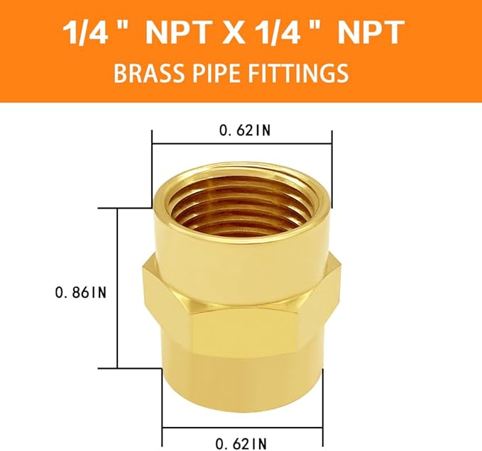 Brass Pipe Fitting NPT Coupler, 1/4" x 1/4" Standard NPT Female thread (pack of 2)