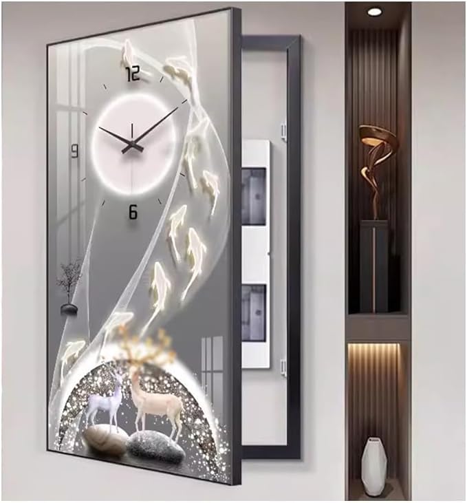 Fuse Box Cover Cabinet, Breaker Box Cover, Decorative Painting of Electricity Meter with Clock, Wall Mounted Hide Electrical Panel Cover Decorative,E,40x60cm