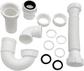 White 1 1/4" and 1-1/2" P-Trap Plumbing Kit with Threaded Adapter, J-Bend for Restroom Sink Kitchen Sink Drain Pipe, Flexible Extension Tube Drain Tailpiece