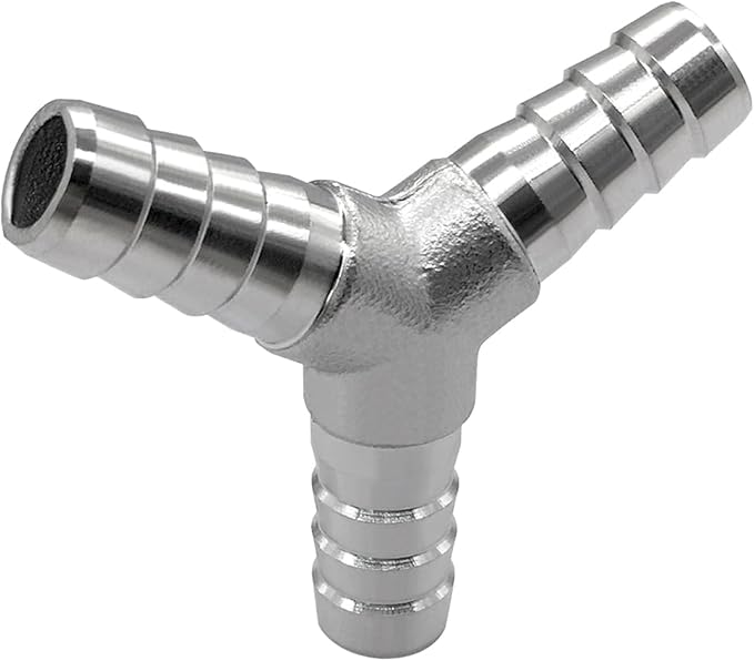 2Pcs Stainless Steel 1/4" x 1/4" x 1/4" Hose Barb Fittings, 3 Way Y Shape Fitting with Clamps for Fuel, Air and Gas