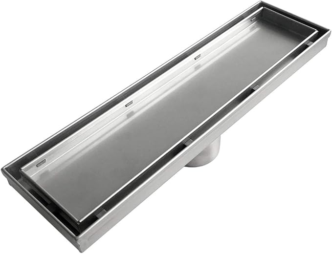 Neodrain 12-Inch Linear Shower Drain with 2-in-1 Flat & Tile Insert Cover, Brushed 304 Stainless Steel Rectangle Shower Floor Drain,Floor Shower Drain with Hair Strainer