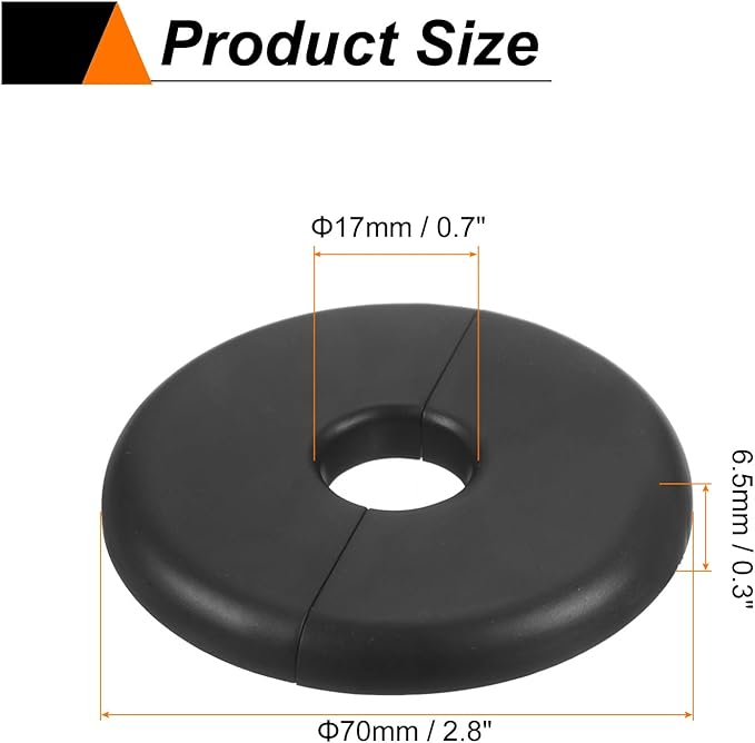 HARFINGTON 2pcs Wall Split Flange 17mm/0.7" Self-Adhesive Plumbing Cover Plates ABS Plastic Round Escutcheon Plate Buckle Design for Water Pipe Bathroom Kitchen Decoration, Black