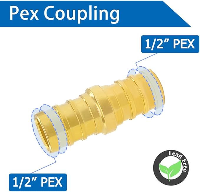 Hooshing 10PCS 1/2 Inch Straight Coupling PEX Fitting Soild Brass Barb Crimp For PEX Pipe Hose Fittings