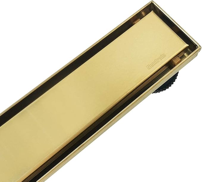 Neodrain 28-Inch Gold Linear Shower Drain, 2-in-1 Flat & Tile Insert Cover, Stainless Steel Linear Drain, Brushed Brass Rectangle Shower Floor Drain with Hair Strainer, Watermark&CUPC Certified