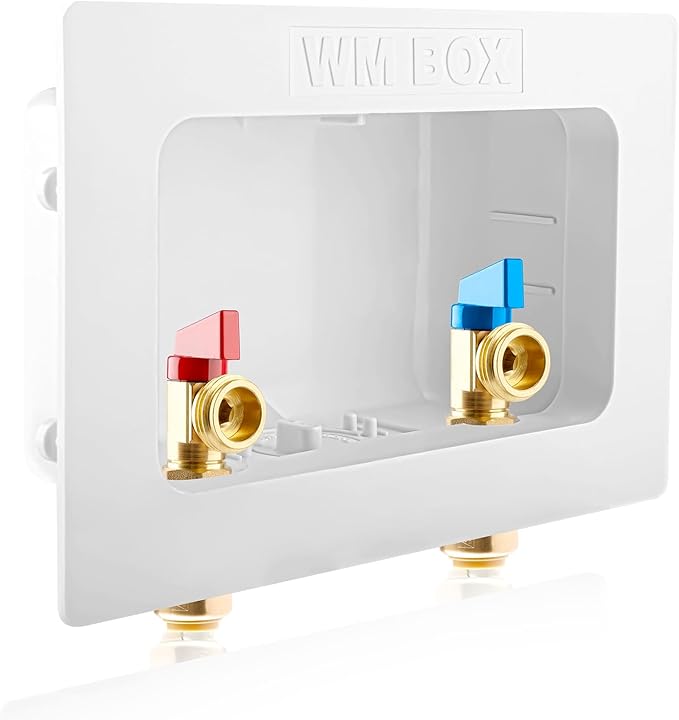 Washing Machine OutLet Box With Brass Valve, 1/2 Inch Push-Fit Inlet x 3/4 Inch MHT Outlet, Push-to-Connect Center Drain Laudry Box