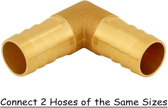 2PCS Solid Brass 5/8"OD Barb Elbow Fittings 2-Way 90 Degree L Right Angle Barbed Fitting for Water/Oil/Gas
