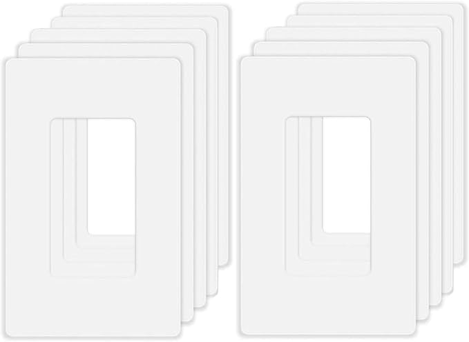 Screwless Decorator Wall Plates 1-Gang Switch Outlet Electrical Cover Plate Unbreakable Thermoplastic Faceplate for Decorative Receptacle Outlet Switch, White (10 Pack)