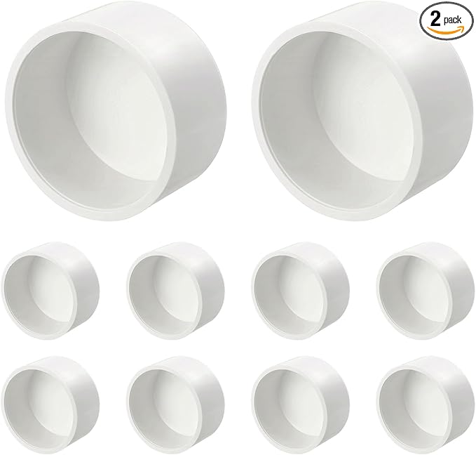 2 Pcs 3" PVC External End Cap Fitting, SCH40 Furniture Grade PVC Pipe Plug Adapter, Pipe Cover Fittings for DIY Project, Irrigation System, Plumbing Framework, Garden Structures