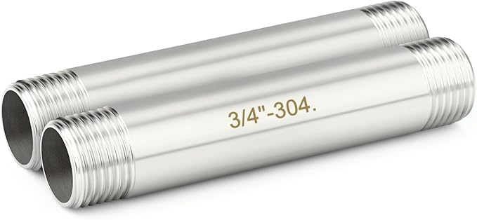 TAISHER 2PCS Stainless Steel Pipe Fittings, 3/4" BSP Male x 3/4" BSP Male Threaded, 4" Length Nipple Cast Pipe