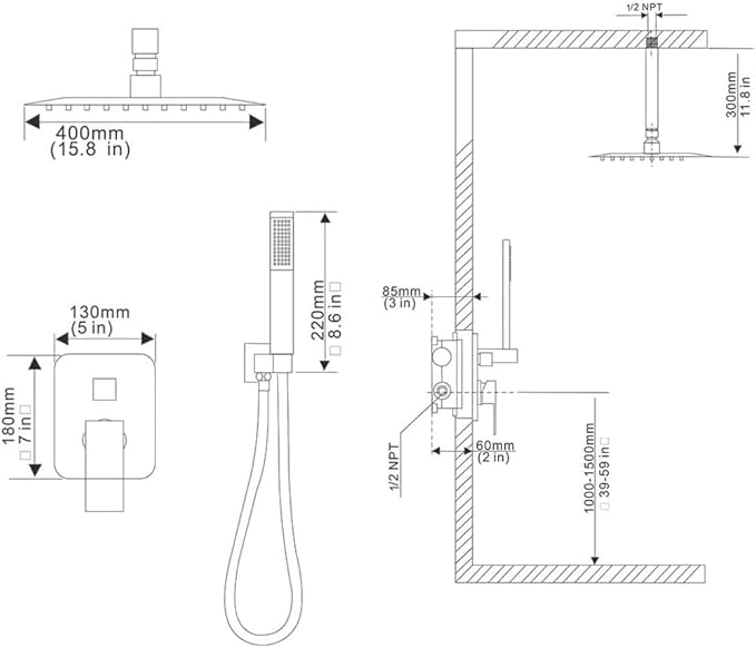 Brushed Gold Shower System Bathroom 16 Inch Rain Shower Head Ceiling Mount with Handheld Luxury High Pressure Shower Combo Set Shower Faucet Rough-in Valve Body and Trim Kit