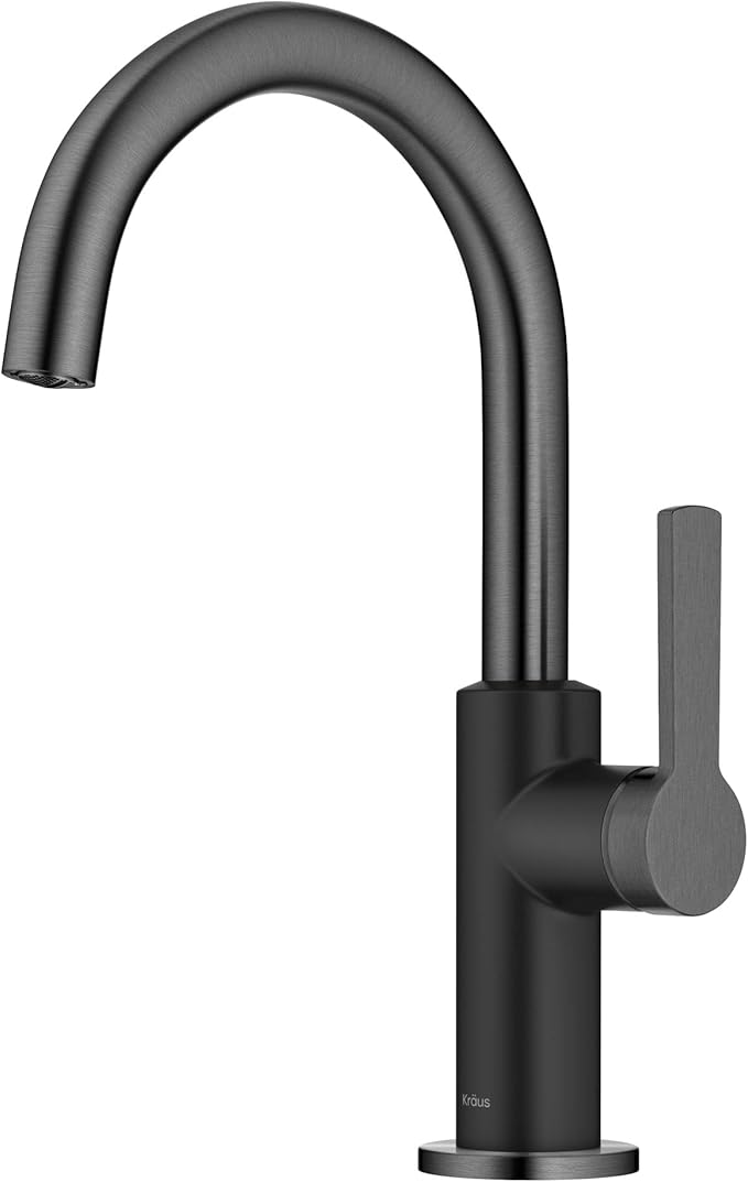Kraus Oletto Single Handle Kitchen Bar Faucet in Matte Black/Spot Free Black Stainless Steel, Kitchen Sink Faucets, KPF-2822MBSFSB