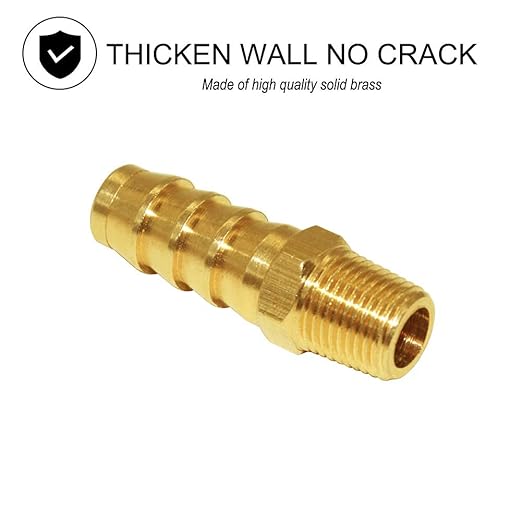 JoyTube 12 Pcs Hose Barb Fittings 1/8" Barb to 1/4" NPT Male Thread Brass Metals Adapter connector with Teflon Tape