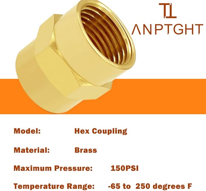 Brass Pipe Fitting NPT Coupler, 1/4" x 1/4" Standard NPT Female thread (pack of 2)