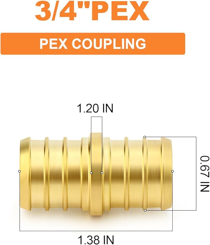 GASHER 10Pcs No Lead Brass 3/4" Pex Coupling, 3/4 Inch Pex Fittings for Pex Tubing