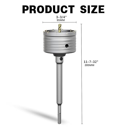 3-3/4" Concrete Hole Saw,95mm Masonry Hole Saw, with 220mm SDS Plus Shank Connecting Rod for Concrete Brick Cement Stone Wall Drilling Home Improvement