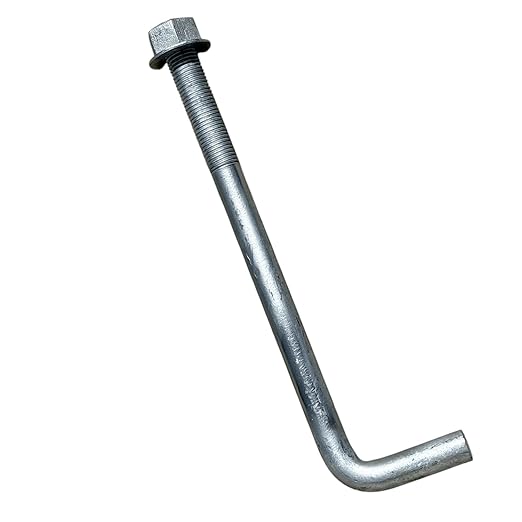Sandbaggy 1-1/4" x 18" Threaded Concrete Anchor L-Bolts (Nuts & Washers Included) - Hot Dipped Galvanized - Sill Plate, Base Plate, Masonry, Wood, Cement Anchors, J Bolt (15, 1-1/4" x 18")