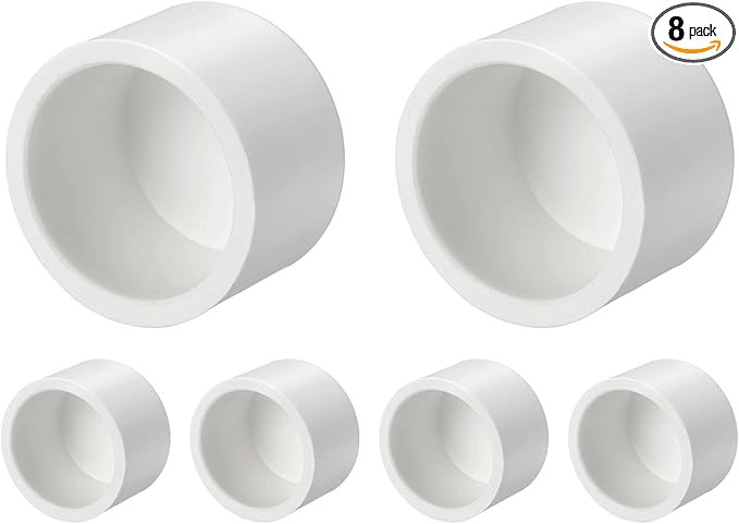 8Pcs 1 1/2" PVC External End Cap Fitting, SCH40 Furniture Grade PVC Pipe Plug Adapter, Pipe Cover Fittings for DIY Project, Irrigation System, Plumbing Framework, Garden Structures