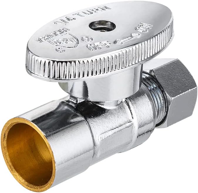 5-Pack EFIELD 1/4 Turn Straight Stop Valve Sweat 1/2" X 3/8" OD Compression Connection, Chrome Plated,(VALVE146-5PCS)