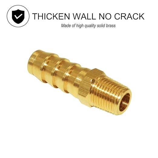 JoyTube 5 Pcs Hose Barb Fittings 1/4" Barb to 1/2" NPT Male Thread Brass Metals Adapter Connector with Hose Clamp